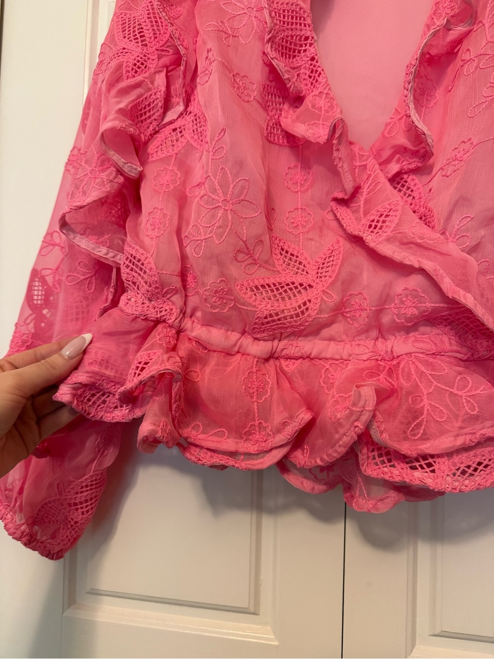 Boston Proper Pink Ruffled Lace Blouse - Picture 3 of 5